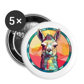 Lama Buntglas bunte Karikatur Kawaii Tier - Buttons groß 56 mm (5er Pack) - Weiß - Vorne