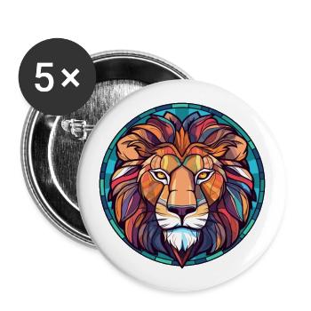 Lion vitrail coloré dessin animé Kawaii Animal - Lot de 5 grands badges (56 mm) - blanc - Devant