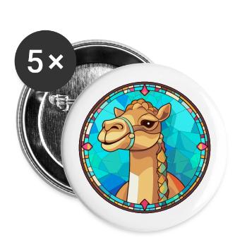 Kamel-Buntglas-Bunt-Cartoon-Kawaii-Tier - Buttons groß 56 mm (5er Pack) - Weiß - Vorne