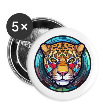 Jaguar Buntes Glas Bunte Karikatur Kawaii Anima - Buttons groß 56 mm (5er Pack) - Weiß - Vorne