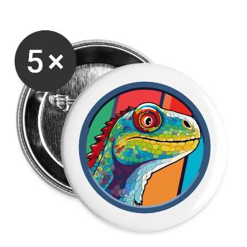 Lizard Stained Glass Colorful Cartoon Kawaii Anima - Buttons large 2.2''/56 mm (5-pack) - white - Front