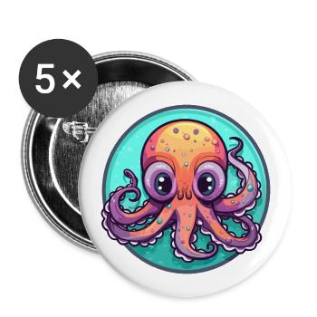 Oktopus Buntes Glas Bunte Karikatur Kawaii Anim - Buttons groß 56 mm (5er Pack) - Weiß - Vorne