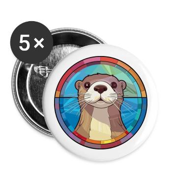 Loutre vitrail coloré dessin animé Kawaii Animal - Lot de 5 grands badges (56 mm) - blanc - Devant
