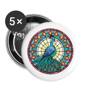 Paon vitrail coloré dessin animé Kawaii Anim - Lot de 5 grands badges (56 mm) - blanc - Devant