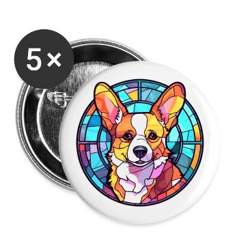 Corgi chien vitrail coloré dessin animé Kawaii An - Lot de 5 grands badges (56 mm) - blanc - Devant