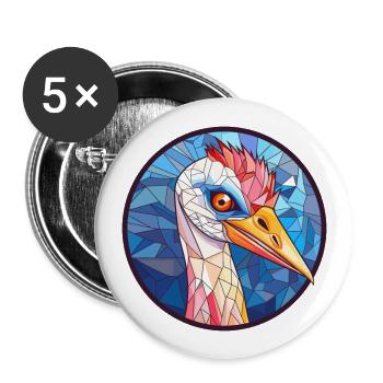 Kranich-Buntglas-Cartoon-Kawaii-Tier - Buttons groß 56 mm (5er Pack) - Weiß - Vorne