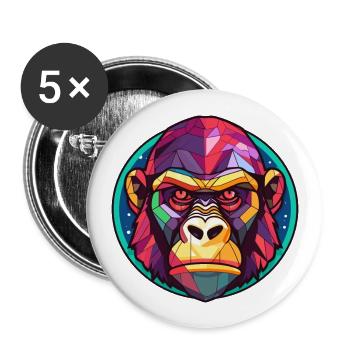 Gorilla Stained Glass Colorful Cartoon Kawaii Anim - Buttons large 2.2''/56 mm (5-pack) - white - Front