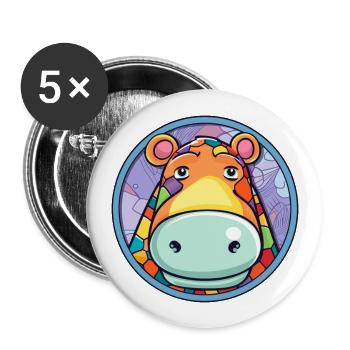 Hippo Stained Glass Colorful Cartoon Kawaii Animal - Buttons large 2.2''/56 mm (5-pack) - white - Front