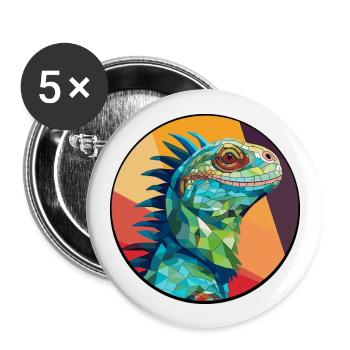 Leguan Buntglas Bunte Karikatur Kawaii Anima - Buttons groß 56 mm (5er Pack) - Weiß - Vorne