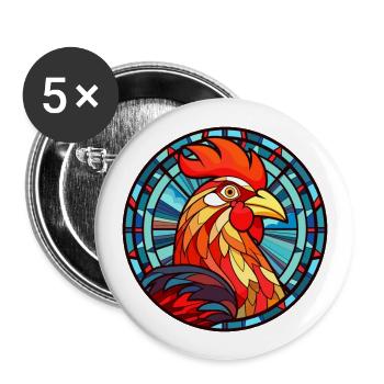 Rooster Stained Glass Colorful Cartoon Kawaii Anim - Buttons large 2.2''/56 mm (5-pack) - white - Front