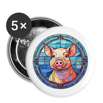 Schwein Buntglas bunte Karikatur Kawaii Tier - Buttons groß 56 mm (5er Pack) - Weiß - Vorne