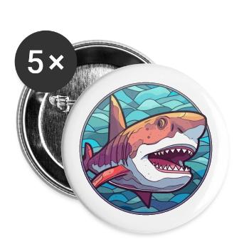 Hai Buntes Glas Buntes Cartoon Kawaii Tier - Buttons groß 56 mm (5er Pack) - Weiß - Vorne