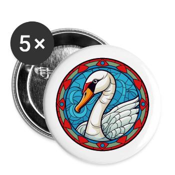 Schwanen-Buntglas-Cartoon-Kawaii-Tier - Buttons groß 56 mm (5er Pack) - Weiß - Vorne