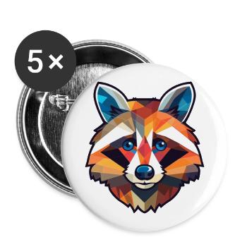 Raton laveur vitrail coloré dessin animé Kawaii Anim - Lot de 5 grands badges (56 mm) - blanc - Devant