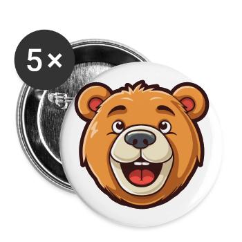Ours Mignon Heureux Kawaii Cartoon Clipart Animal - Lot de 5 grands badges (56 mm) - blanc - Devant