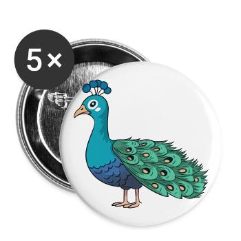 Pfau Niedlich Glücklich Kawaii Cartoon Clipart Tier - Buttons groß 56 mm (5er Pack) - Weiß - Vorne