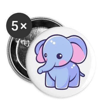 elefant niedlich glücklich kawaii cartoon clipart tier - Buttons groß 56 mm (5er Pack) - Weiß - Vorne