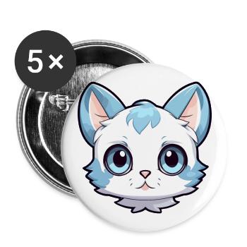 Aegean Cat Cute Happy Kawaii Cartoon Clipart Anima - Buttons large 2.2''/56 mm (5-pack) - white - Front