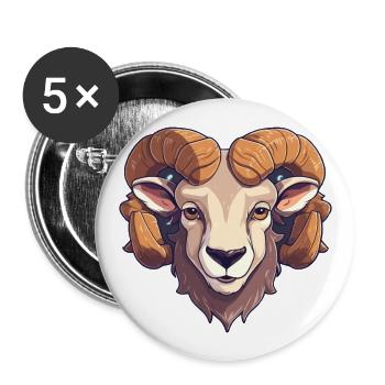 Bighorn Schaf Niedlich Glücklich Kawaii Cartoon Clipart An - Buttons groß 56 mm (5er Pack) - Weiß - Vorne