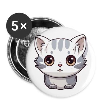 American Shorthair Cat Cute Happy Kawaii Cartoon C - Buttons large 2.2''/56 mm (5-pack) - white - Front