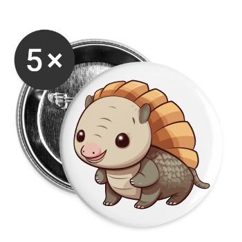 Armadillo Cute Happy Kawaii Cartoon Clipart Animal - Buttons large 2.2''/56 mm (5-pack) - white - Front
