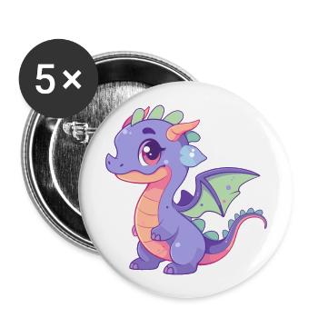 Dragon Cute Happy Kawaii Cartoon Clipart Animal - Buttons large 2.2''/56 mm (5-pack) - white - Front
