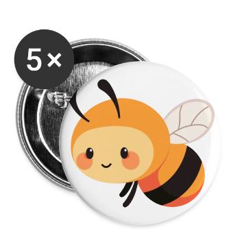 Abeille mignon heureux kawaii dessin animé Clipart Animal - Lot de 5 grands badges (56 mm) - blanc - Devant