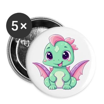 Dragon Cute Happy Kawaii Cartoon Clipart Animal - Buttons large 2.2''/56 mm (5-pack) - white - Front