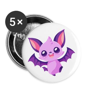 Fledermaus niedlich glücklich kawaii cartoon clipart tier - Buttons groß 56 mm (5er Pack) - Weiß - Vorne