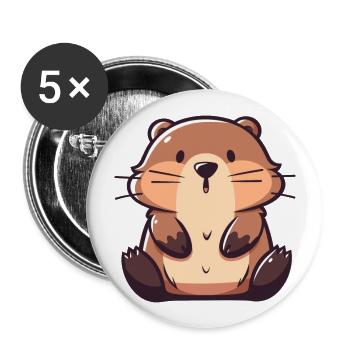 Biber Niedlich Glücklich Kawaii Cartoon Clipart Tier - Buttons groß 56 mm (5er Pack) - Weiß - Vorne