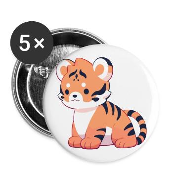 Tiger Niedlich Glücklich Kawaii Cartoon Clipart Tier - Buttons groß 56 mm (5er Pack) - Weiß - Vorne