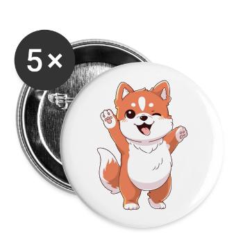 chien mignon heureux kawaii dessin animé clipart animal - Lot de 5 grands badges (56 mm) - blanc - Devant