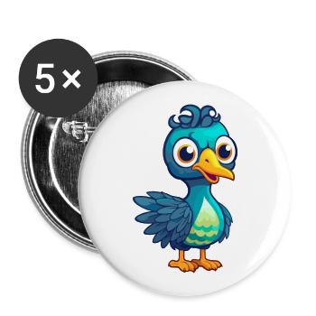 paon mignon heureux kawaii dessin animé clipart animal - Lot de 5 grands badges (56 mm) - blanc - Devant