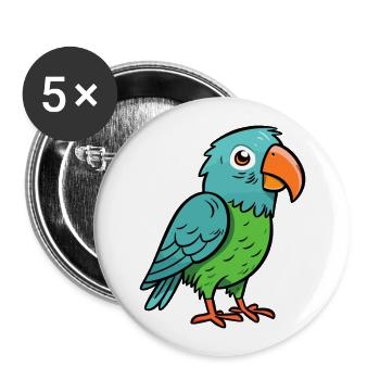 Papagei Niedlich Glücklich Kawaii Cartoon Clipart Tier - Buttons groß 56 mm (5er Pack) - Weiß - Vorne