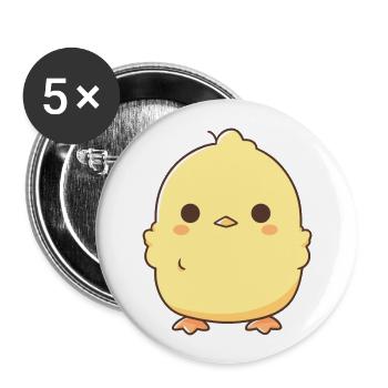 Chicken Cute Happy Kawaii Cartoon Clipart Animal - Buttons large 2.2''/56 mm (5-pack) - white - Front