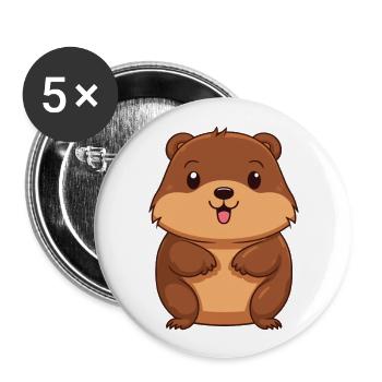 Beaver Cute Happy Kawaii Cartoon Clipart Animal - Buttons large 2.2''/56 mm (5-pack) - white - Front