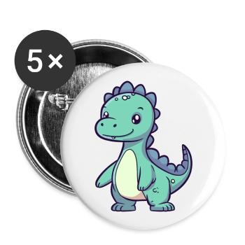 Dinosuar Niedlich Glücklich Kawaii Cartoon Clipart Tier - Buttons groß 56 mm (5er Pack) - Weiß - Vorne