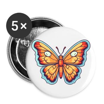 papillon mignon heureux kawaii dessin animé clipart animal - Lot de 5 grands badges (56 mm) - blanc - Devant