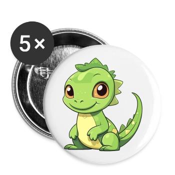 Iguana Cute Happy Kawaii Cartoon Clipart Animal - Buttons large 2.2''/56 mm (5-pack) - white - Front