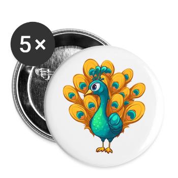 Pfau Niedlich Glücklich Kawaii Cartoon Clipart Tier - Buttons groß 56 mm (5er Pack) - Weiß - Vorne