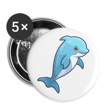 Delfin Niedlich Glücklich Kawaii Cartoon Clipart Tier - Buttons groß 56 mm (5er Pack) - Weiß - Vorne