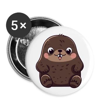 Taupe Mignon Heureux Kawaii Cartoon Clipart Animal - Lot de 5 grands badges (56 mm) - blanc - Devant