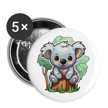 Koala Niedlich Glücklich Kawaii Cartoon Clipart Tier - Buttons groß 56 mm (5er Pack) - Weiß - Vorne