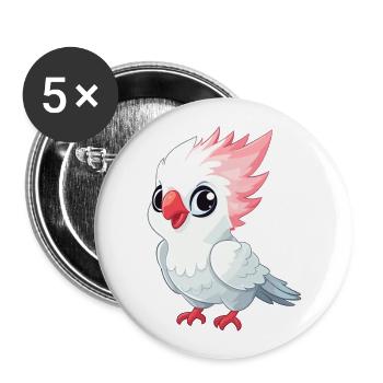 Kakadu Niedlich Glücklich Kawaii Cartoon Clipart Tier - Buttons groß 56 mm (5er Pack) - Weiß - Vorne