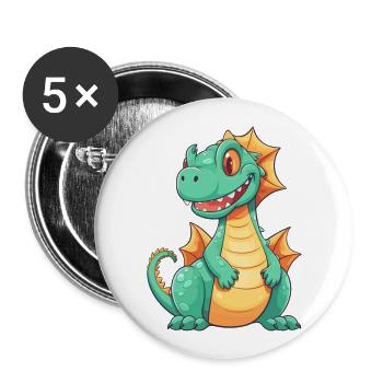 Dragon Cute Happy Kawaii Cartoon Clipart Animal - Buttons large 2.2''/56 mm (5-pack) - white - Front
