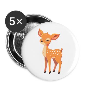 Hirsch Niedlich Glücklich Kawaii Cartoon Clipart Tier - Buttons groß 56 mm (5er Pack) - Weiß - Vorne