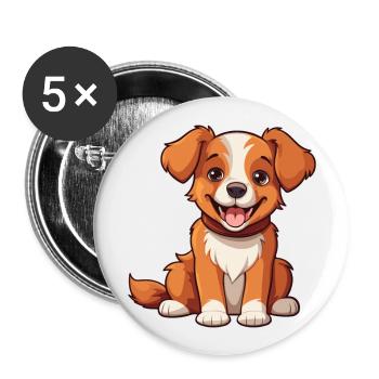 Chien Mignon Heureux Kawaii Cartoon Clipart Animal - Lot de 5 grands badges (56 mm) - blanc - Devant