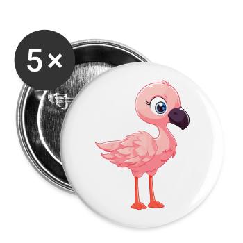 Flamant rose mignon heureux Kawaii dessin animé Clipart Animal - Lot de 5 grands badges (56 mm) - blanc - Devant