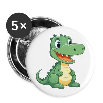 Crocodile Cute Happy Kawaii Cartoon Clipart Animal - Buttons large 2.2''/56 mm (5-pack) - white - Front