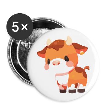 Vache Mignon Heureux Kawaii Dessin Animé Clipart Animal - Lot de 5 grands badges (56 mm) - blanc - Devant